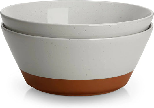 Serving Bowls, 105Oz Large Salad Bowls for Party, Entertaining, Big Ceramic Bowls for Soup, Fruit and Pho, 2-Pc Wide Bowl Set, Grey & Brown