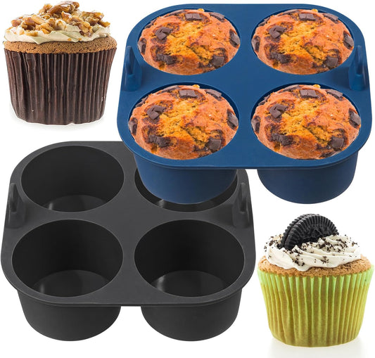 2PCS Jumbo Silicone Air Fryer Muffin Pan for Baking, 4-Cavity Egg Bites Silicone Mold, Nonstick BPA Free Muffin Tins Baking Cups