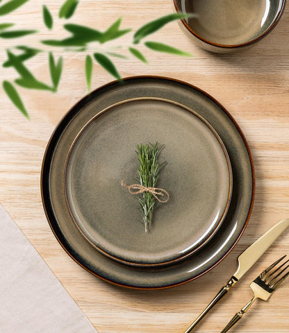 Ceramic Dinnerware Sets for 4, 12 Pieces Handmade Reactive Glaze Plates and Bowls Set, Scratch Resistant Dish Set, Oven & Microwave & Dishwasher Safe