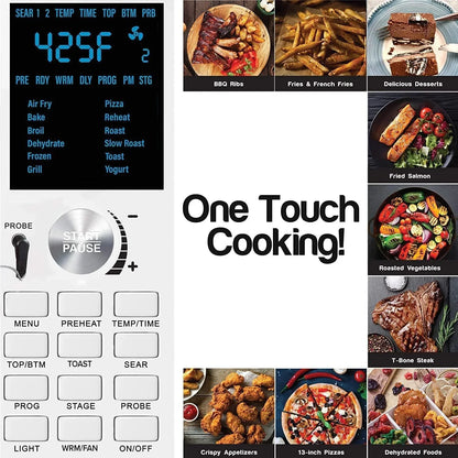 Bravo XL Air Fryer Convection Toaster Oven Countertop, 112-In-1 Smart Grill Combo with Original Flavors & Marks, Adjustable Heating Zones for Pizza, Roast, Bake, 50-500°F, Stainless Steel, 30QT