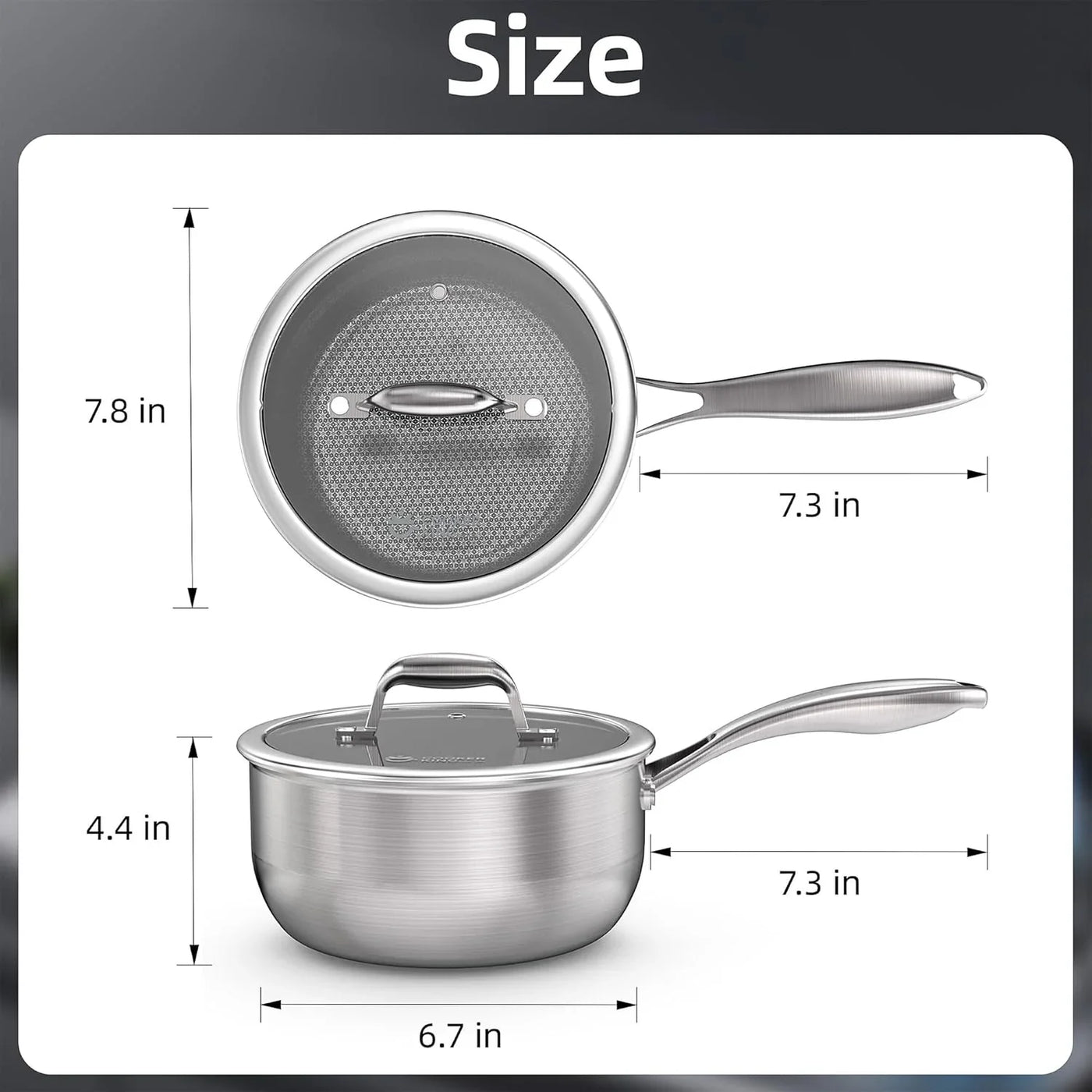 3 Quart Stainless Steel Saucepan, Nonstick Sauce Pan, Ceramic Suce Pot with Tempered Glass Lid, Induction Pot Compatible with All Cooktops, Dishwasher & Oven Safe(Pfas/Pfoa/Ptfe Free)