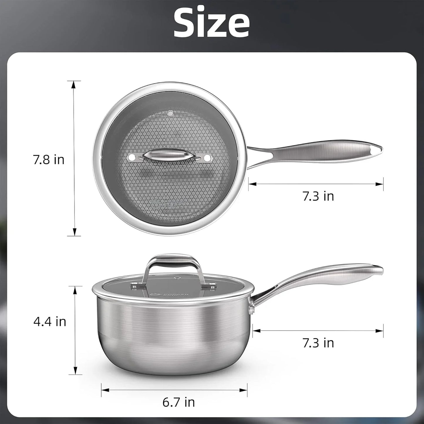 3 Quart Stainless Steel Saucepan, Nonstick Sauce Pan, Ceramic Suce Pot with Tempered Glass Lid, Induction Pot Compatible with All Cooktops, Dishwasher & Oven Safe(Pfas/Pfoa/Ptfe Free)