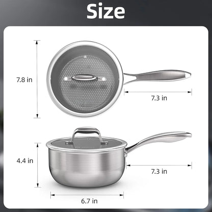 3 Quart Stainless Steel Saucepan, Nonstick Sauce Pan, Ceramic Suce Pot with Tempered Glass Lid, Induction Pot Compatible with All Cooktops, Dishwasher & Oven Safe(Pfas/Pfoa/Ptfe Free)