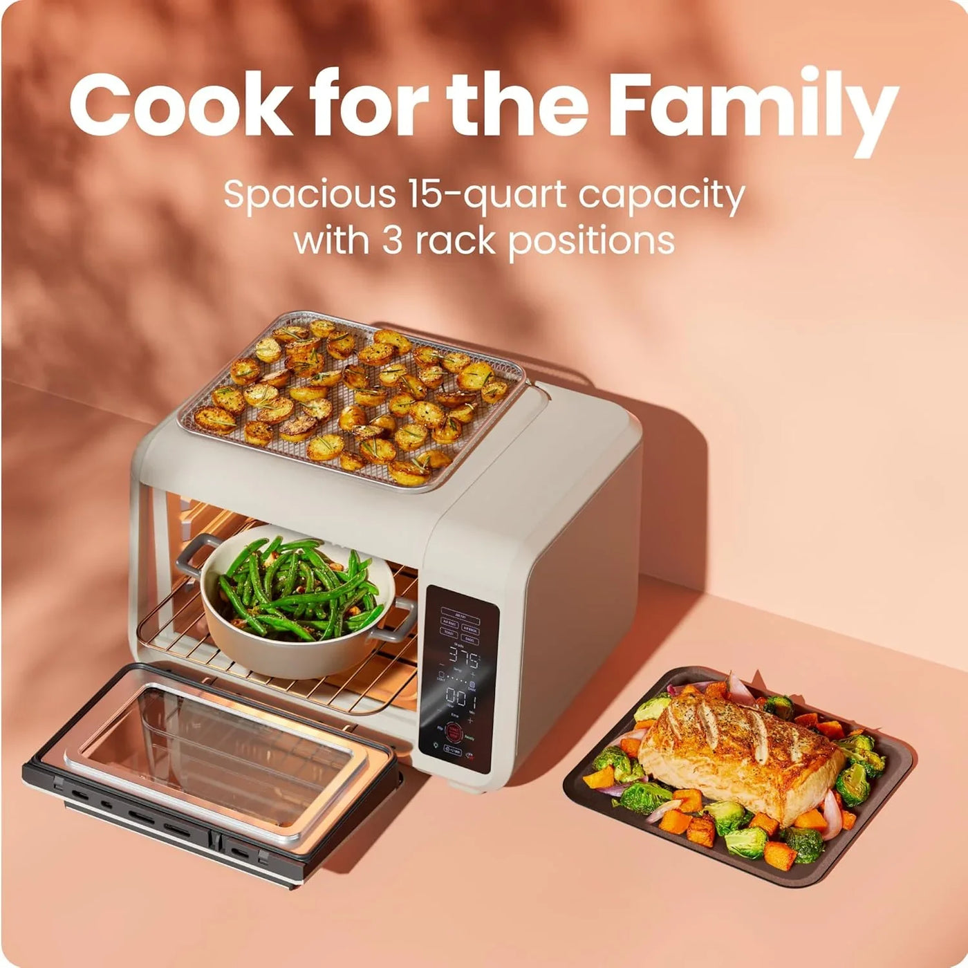 Air Fryer Toaster Oven Combo, Countertop Oven for Quick & Healthy Meals, Bake, Broil, Air Fry, Toast, and Bagel Functions, 450°F Max Temp, 4 Slice Toaster Oven Air Fryer Combo – Ivory