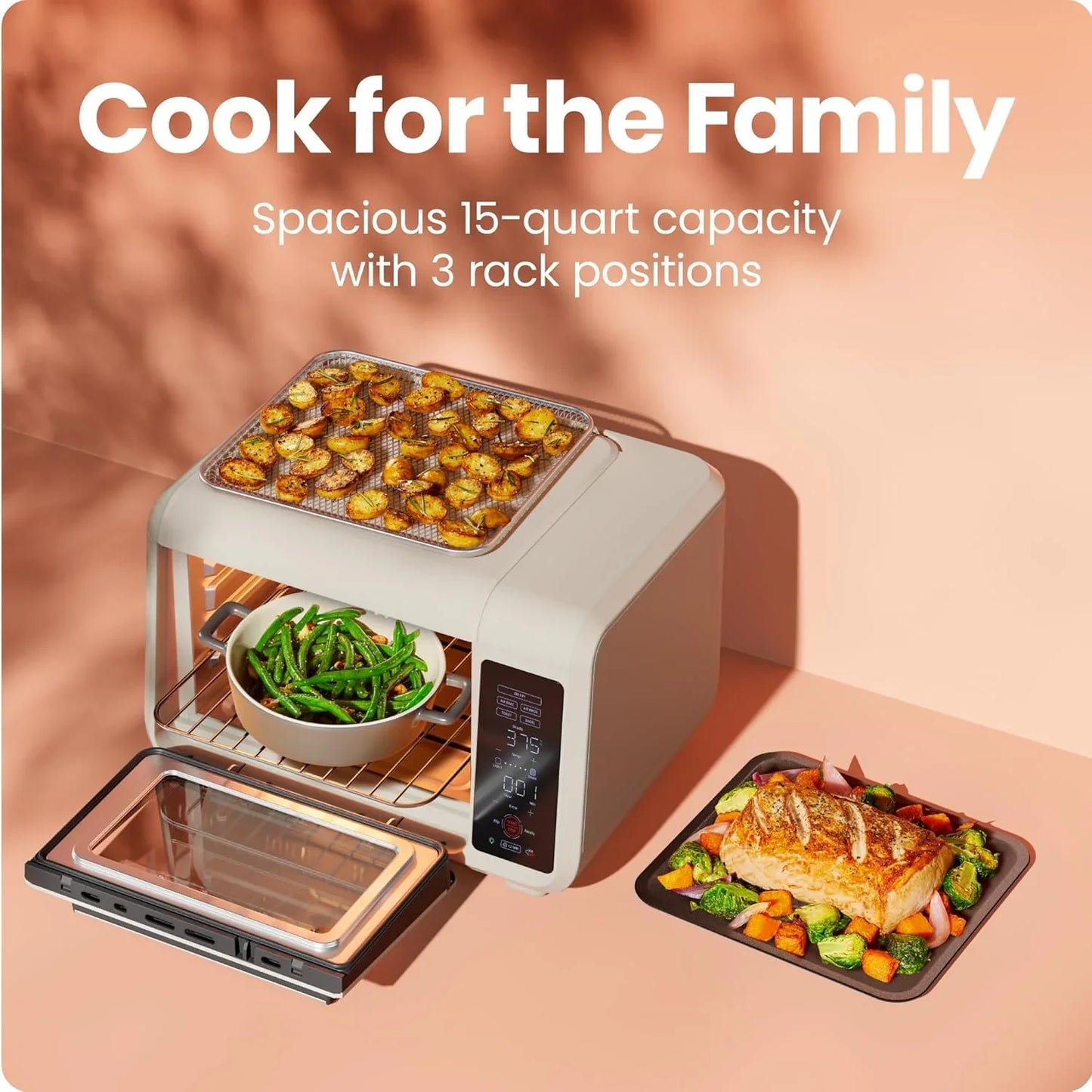 Air Fryer Toaster Oven Combo, Countertop Oven for Quick & Healthy Meals, Bake, Broil, Air Fry, Toast, and Bagel Functions, 450°F Max Temp, 4 Slice Toaster Oven Air Fryer Combo – Ivory