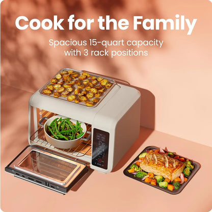 Air Fryer Toaster Oven Combo, Countertop Oven for Quick & Healthy Meals, Bake, Broil, Air Fry, Toast, and Bagel Functions, 450°F Max Temp, 4 Slice Toaster Oven Air Fryer Combo – Ivory