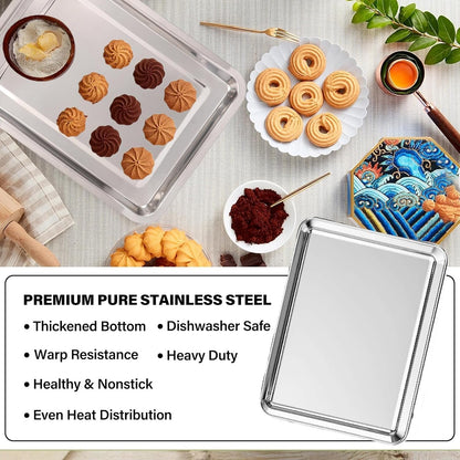 Set of 3 Baking Sheet, Stainless Steel Cookie Sheet Baking Sheet Pan, 9/12/16 Inch Cookie Tray Pans for Baking, Non Toxic & Easy Clean