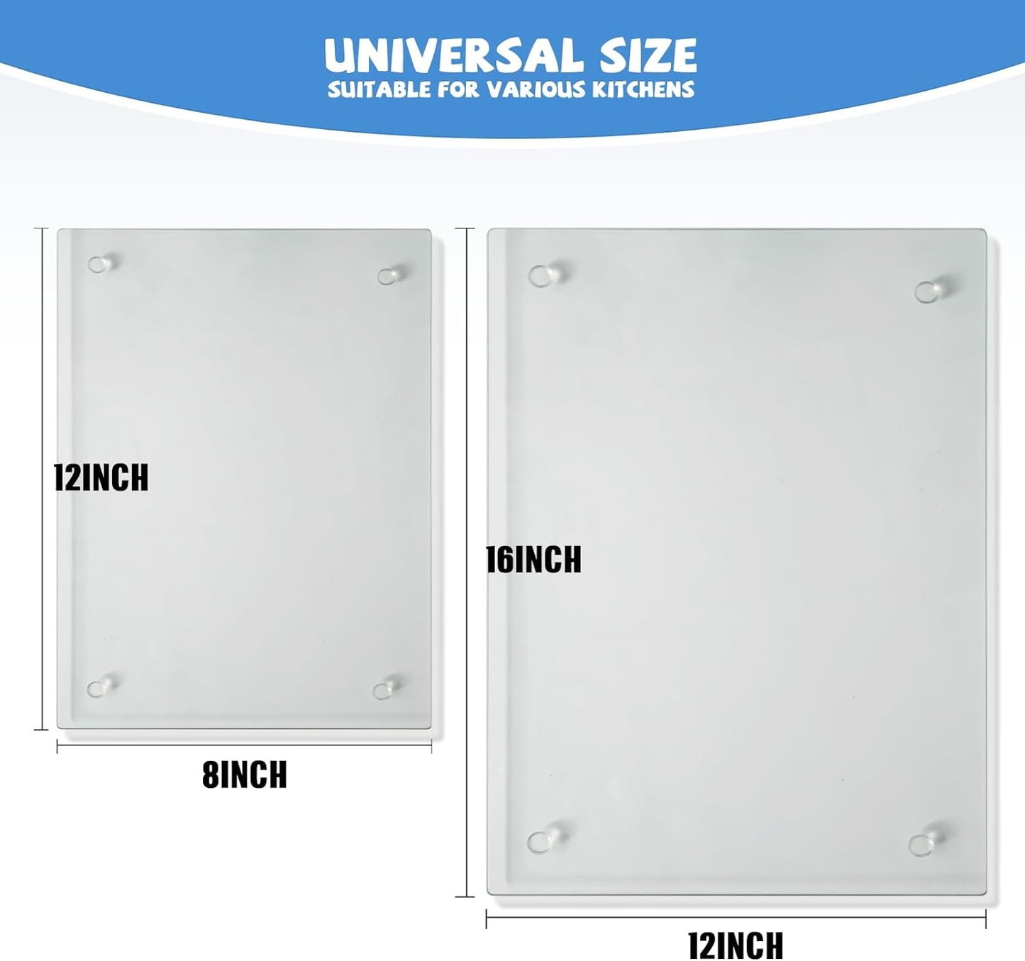 Tempered Glass Cutting Board for Kitchen, Clear Glass Board for Countertop, Heat Resistant, with Non-Slip Feet, 12X16" & 12X8" 2 Pcs Clear