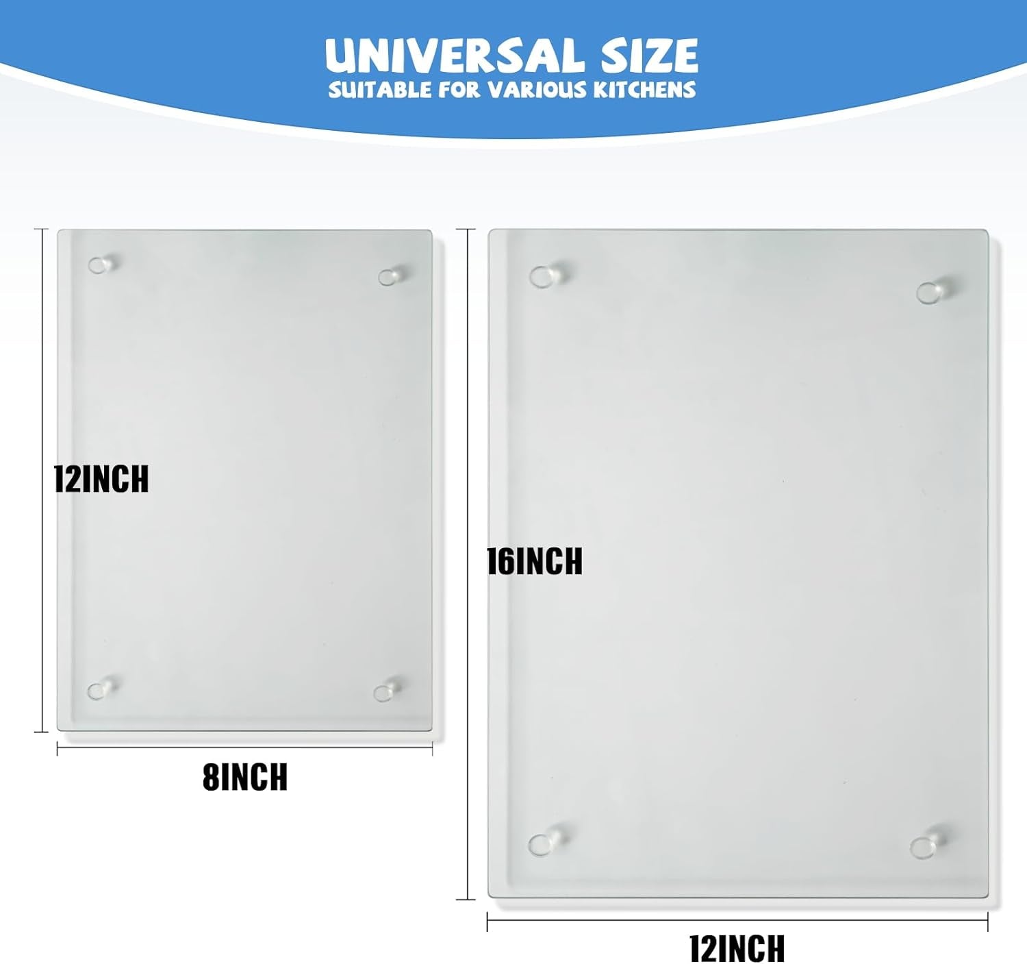 Tempered Glass Cutting Board for Kitchen, Clear Glass Board for Countertop, Heat Resistant, with Non-Slip Feet, 12X16" & 12X8" 2 Pcs Clear