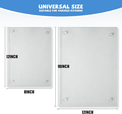 Tempered Glass Cutting Board for Kitchen, Clear Glass Board for Countertop, Heat Resistant, with Non-Slip Feet, 12X16" & 12X8" 2 Pcs Clear