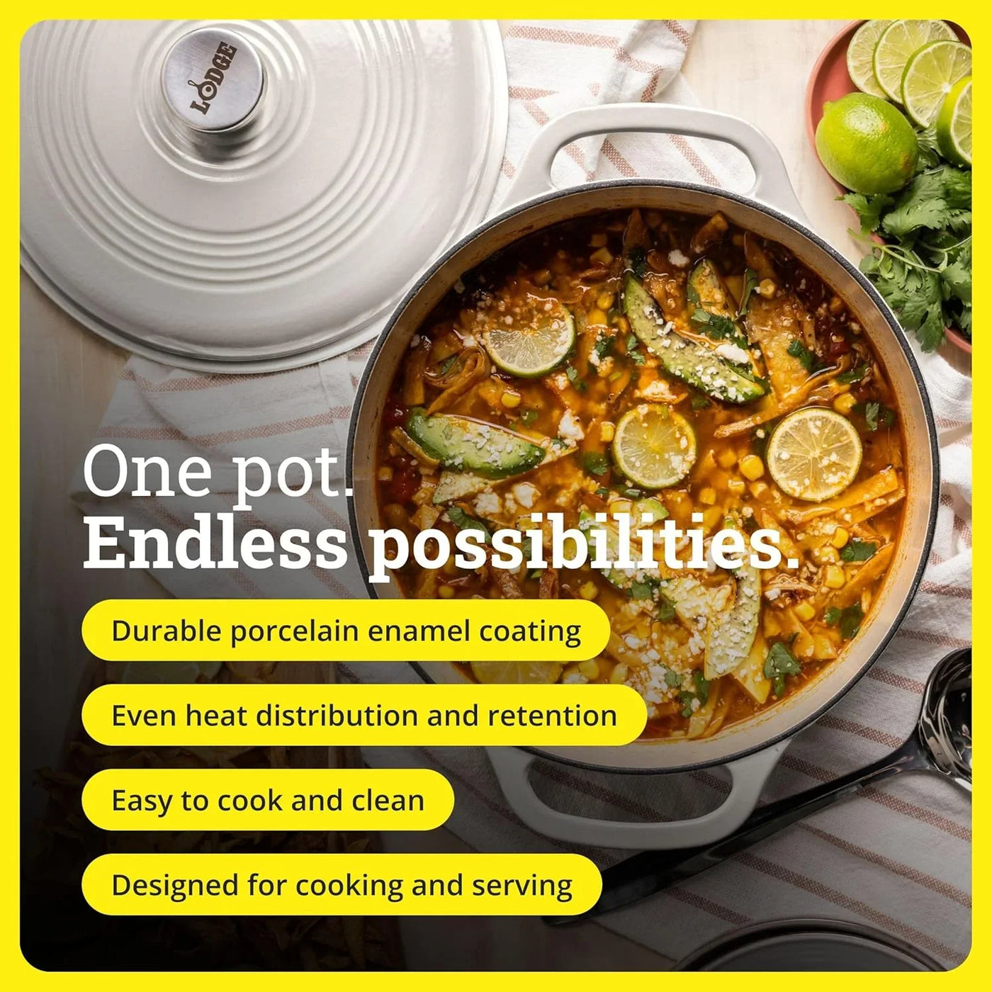 Essential Enamel Cast Iron Dutch Oven - Perfect for Bread Baking, Braising, Marinating & Slow Cooking - Features Moisture-Sealing Lid & Dual Handles - Kitchen Essentials - 6 Quarts - Oyster White