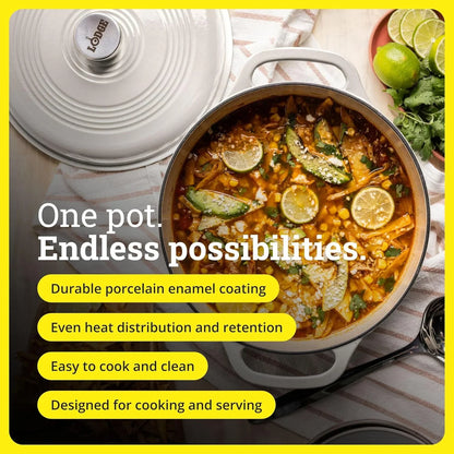 Essential Enamel Cast Iron Dutch Oven - Perfect for Bread Baking, Braising, Marinating & Slow Cooking - Features Moisture-Sealing Lid & Dual Handles - Kitchen Essentials - 6 Quarts - Oyster White