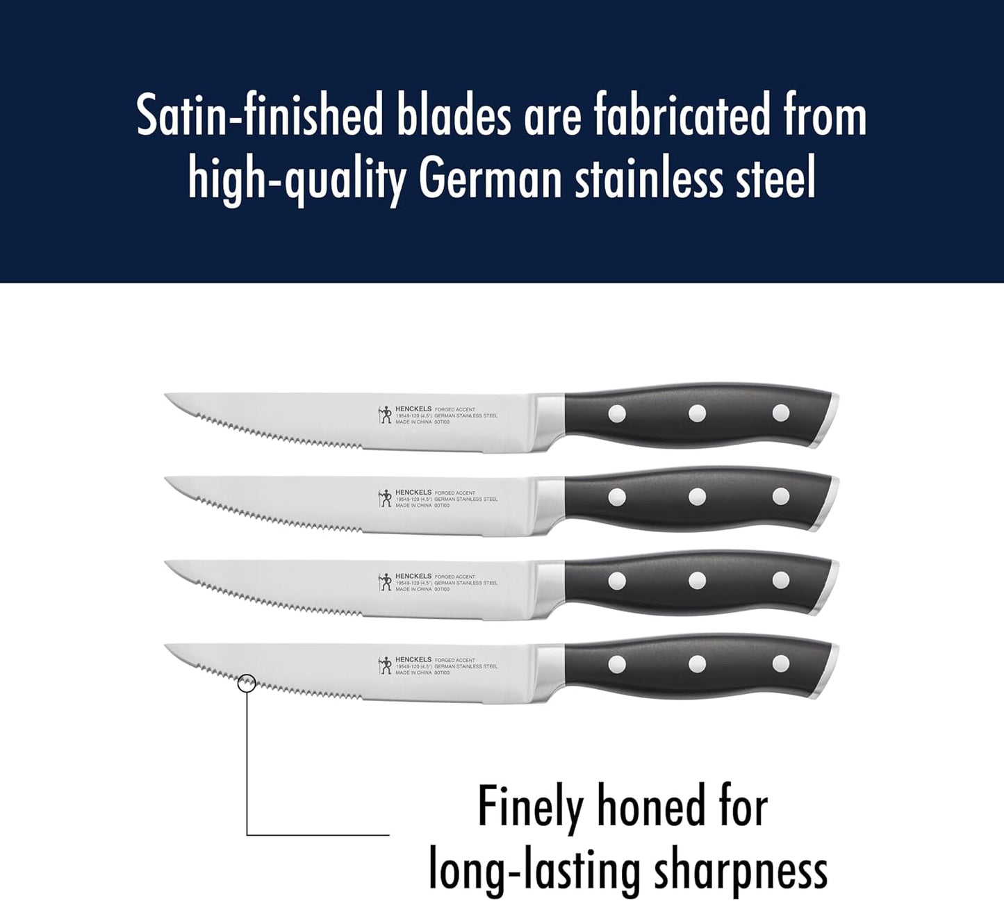 Forged Accent Razor-Sharp Steak Knife Set of 4, Black, German Engineered Knife Informed by over 100 Years of Mastery