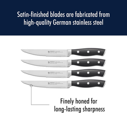 Forged Accent Razor-Sharp Steak Knife Set of 4, Black, German Engineered Knife Informed by over 100 Years of Mastery