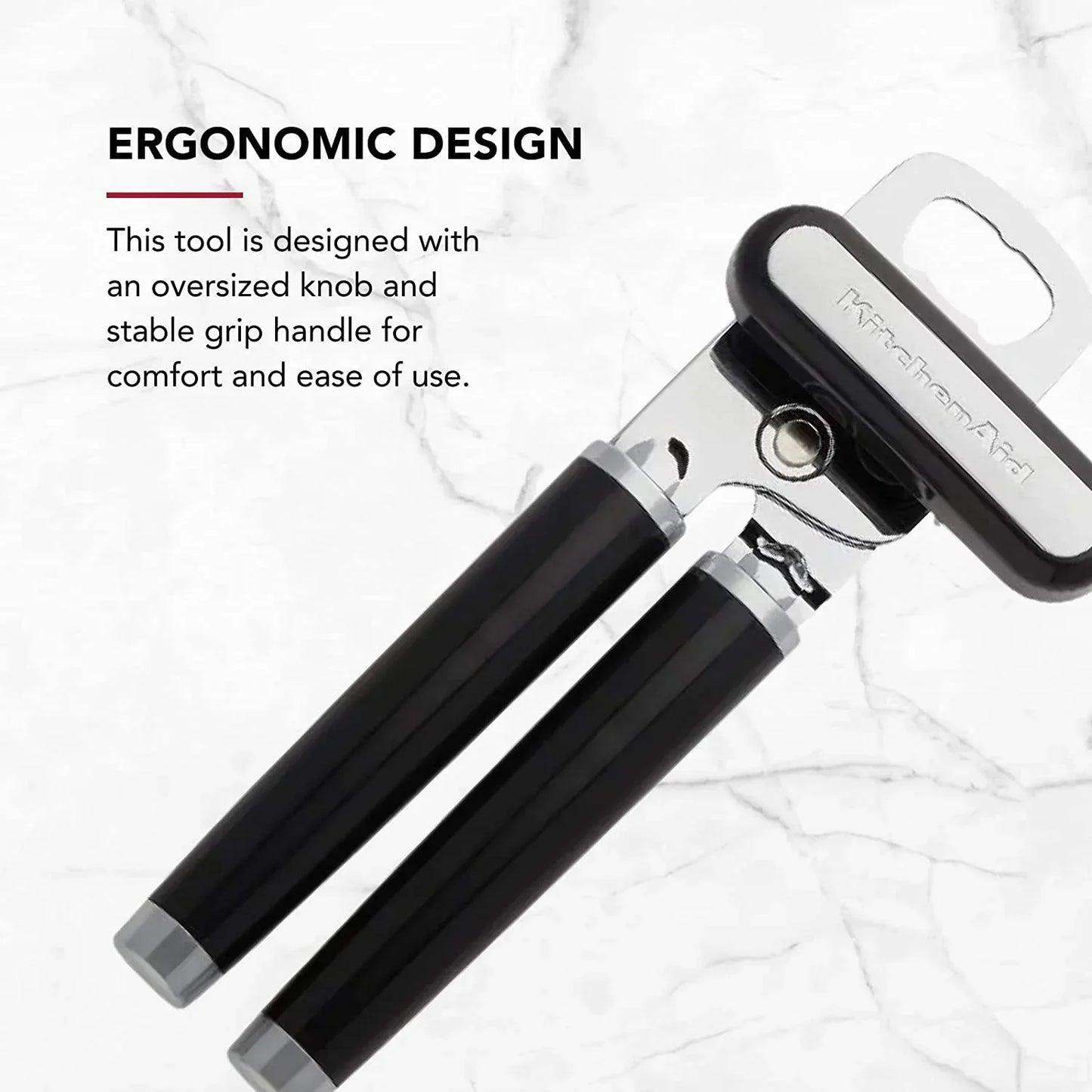 Ergonomic can opener with oversized knob and stable grip handle for easy kitchen use