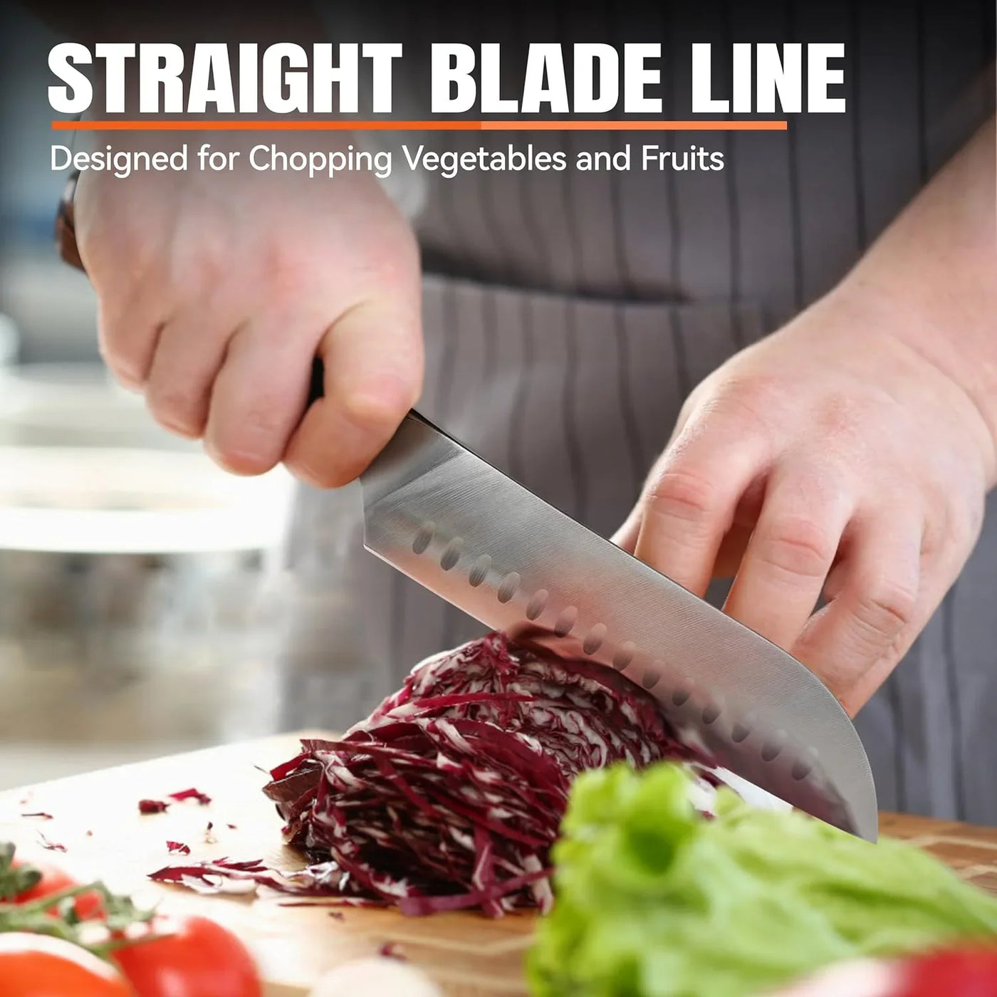 Santoku Knife, 7 Inch Japanese Chef Knife for Vegetable Chopping & Meat Dicing, High Carbon German Steel, Ergonomic Handle - Fiery Phoenix Series