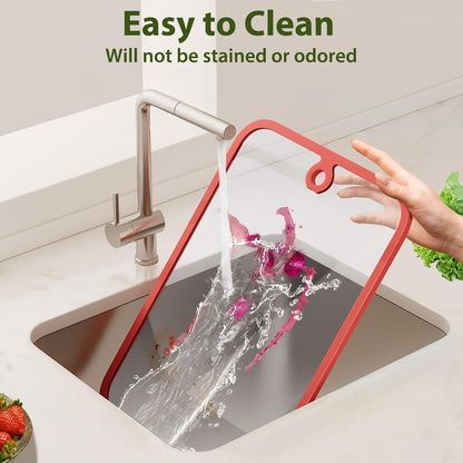 Cutting Board,  Glass Cutting Boards for Kitchen, 2Pcs Chopping Board Set with Non-Slip Edges & Hanging Hole, Dishwasher- Safe Clear Cutting Board for Countertop, Meal Prep & Serving