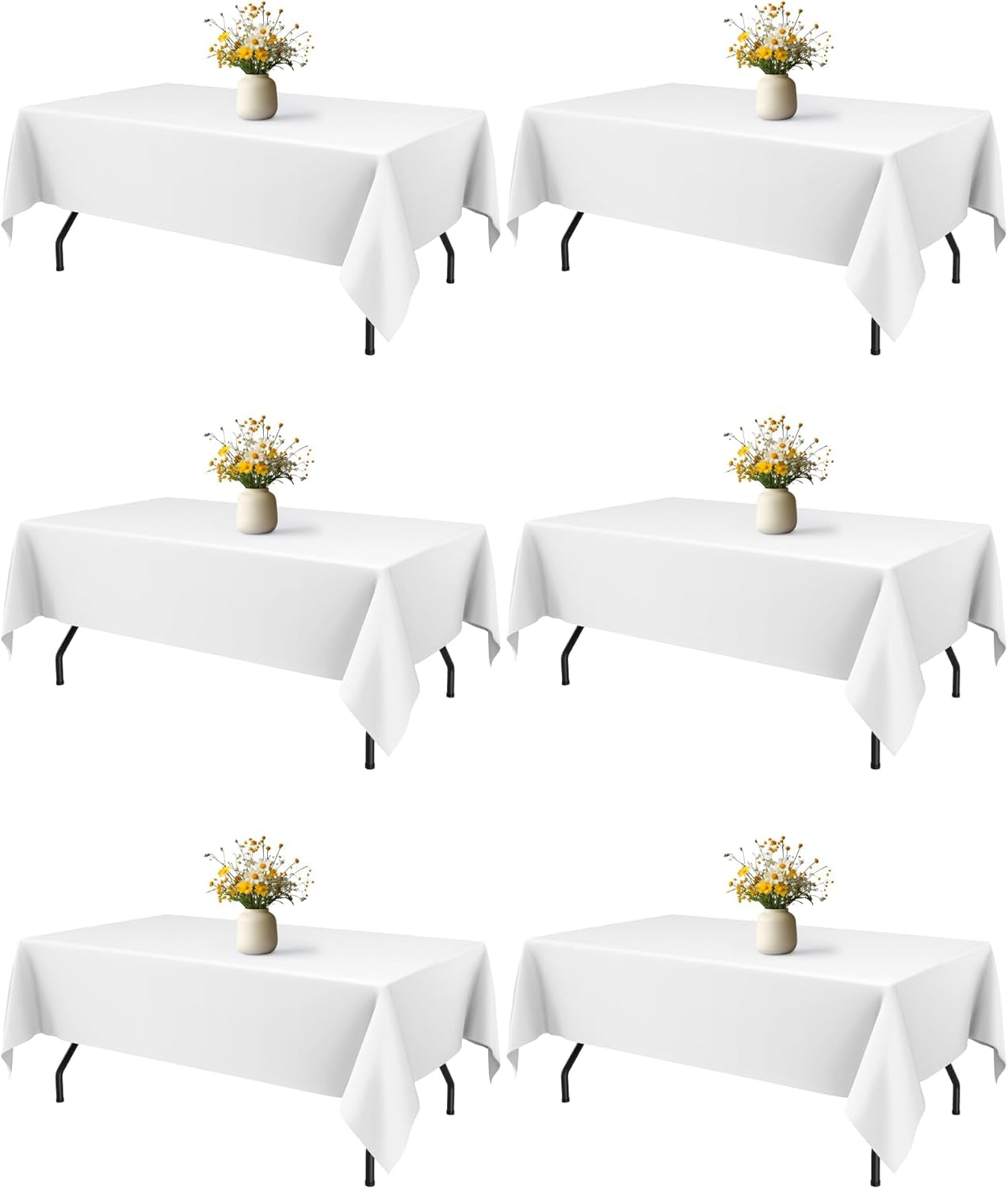 White Rectangle Table Cloth - 6 Pack, 60" X 84" Washable Polyester Tablecloth for 5FT Tables, Wrinkle-Resistant Table Cover for Weddings & Parties