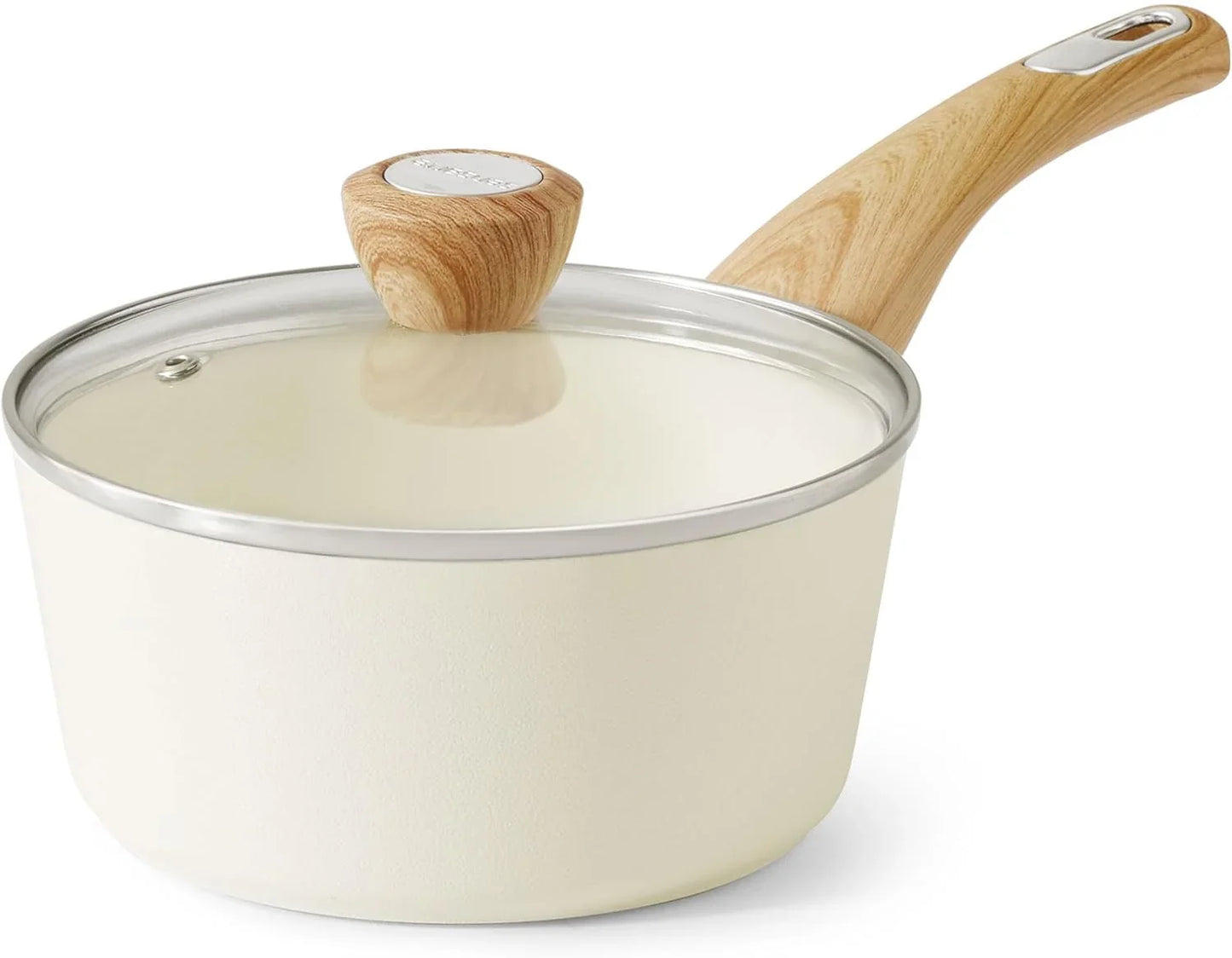 Ceramic Nonstick Sauce Pan with Lid, 1.5 Quart Small Saucepan, White Cooking Pot with Stay Cool Handle, Non Toxic Kitchen Sauce Pot, Non Stick Saucier Pan, Induction Pot, PFOA PTFE PFAS Free