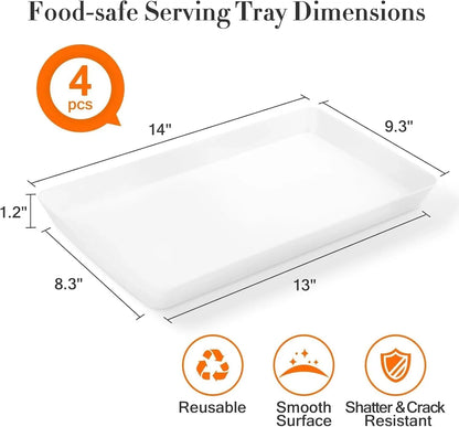 4 Pcs Serving Tray for Entertaining, Grilling BBQ Accessories, Serving Platters for Snacks, Fruit, Reusable Plastic Trays for Serving Food and Pantry Organization in Kitchen & for Easterparties
