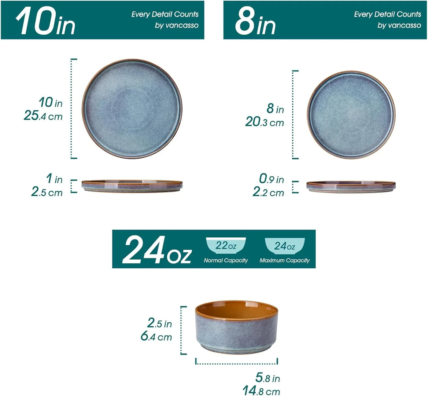 ONION Ceramic Plates and Bowls Sets, 12 Pieces Blue Dinnerware Sets for Kitchen, Reactive Glaze Dishes Set for 4, Dishwasher and Microwave Safe