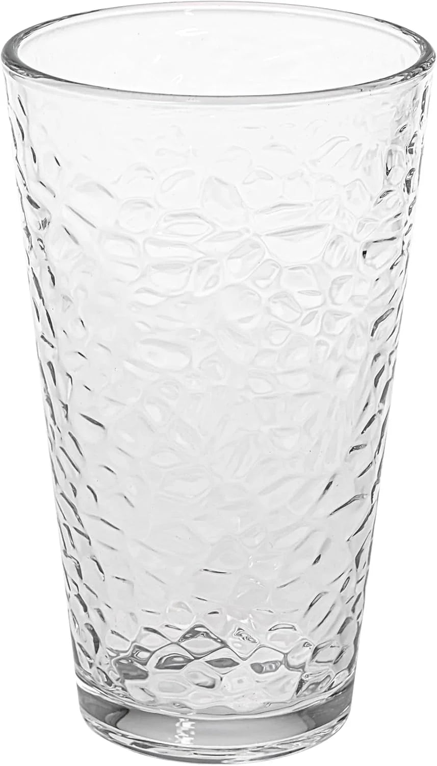 Set of 10 Hammered Glass Cups, 16Oz. Dishwasher Safe Cocktail Drinking Glasses - Clear Heavy Base Stemmed Water Glasses, Tall Beer Glasses, Bar Glass, Juice, Iced Tea, Margarita, & Everyday Drinks.