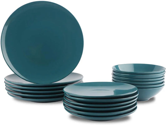 18-Piece Stoneware Dinnerware Set, Service for 6, Microwave and Dishwasher Safe, Plates and Bowls, Deep Teal