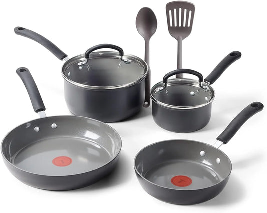 Ultimate Hard Anodized Ceramic Nonstick 8 Piece Cookware Set, Oven Safe up to 400°F, Dishwasher Safe, Pots and Pans Set, Includes Frying Pans, Saucepan, Cooking Utensils, Stone