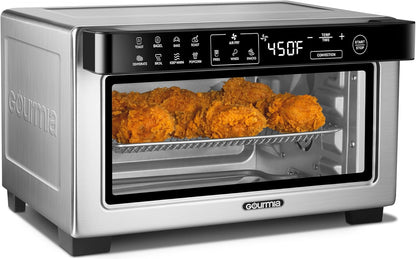 Toaster Oven Digital Air Fryer - Convection Mode with 4 Slice Capacity, 3 Rack Positions, 12 Presets, Toast, Bagel, Bake, Roast, Broil, Dehydrate, Popcorn, Fits 9" Pizza, Stainless Steel