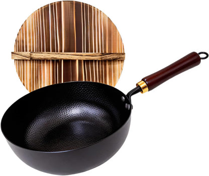10" Pre-Seasoned Carbon Steel Wok - Fast, Even Heating, Electric & Induction - Durable Commercial-Grade - Ready-To-Use, Easy Maintenance - Toxin-Free Cooking - Japanese Style Deep Wok