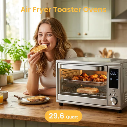 29.6QT Air Fryer Toaster Oven Combo with Smart Probe, 12-In-1 Countertop Convection Oven, 450°F, Stainless Steel