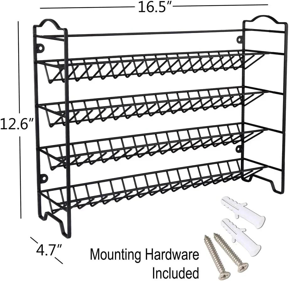 Spice Rack Organizer with 36 Empty Square Spice Jars, 396 Spice Labels with Chalk Marker and Funnel Complete Set, for Countertop, Cabinet or Wall Mount, Black