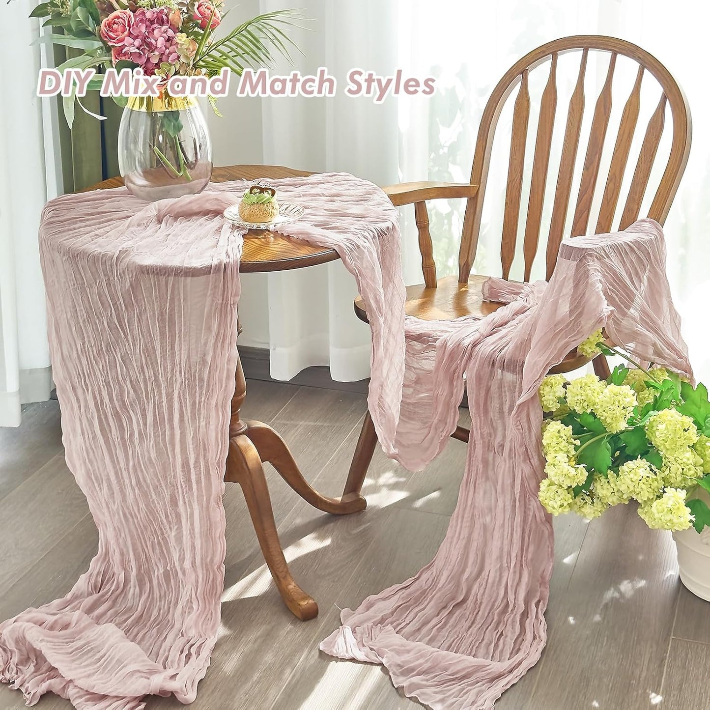 2 Pcs Cheesecloth Table Runner - 10Ft Dusty Pink Easter Decor Boho Gauze Cheese Cloth Table Runners for Baby Shower Decorations Wedding Party Spring Garden Farmhouse