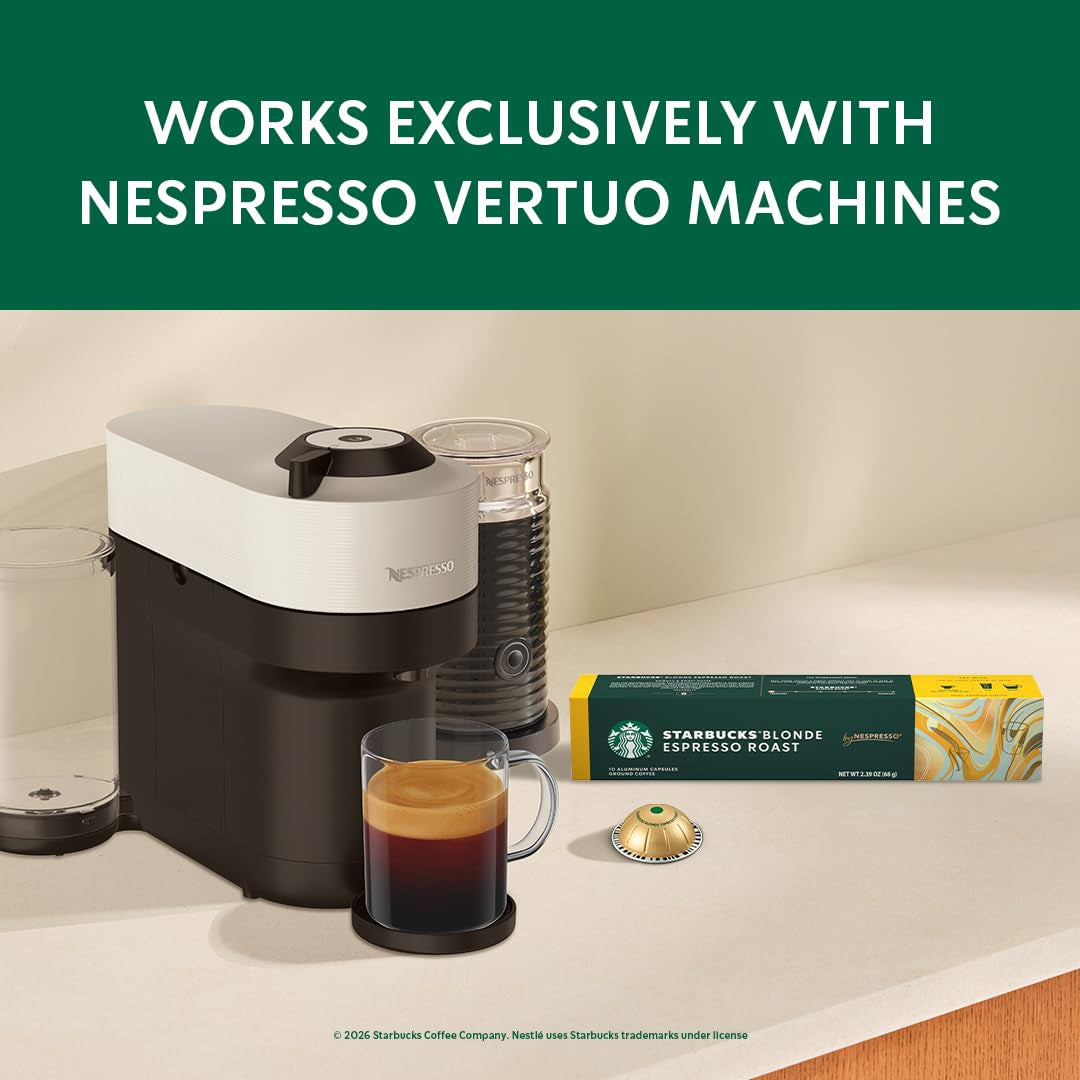 Starbucks by Nespresso Vertuo, Blonde Roast Espresso, 50-Count Espresso Pods, Brews, 1.35 Oz.