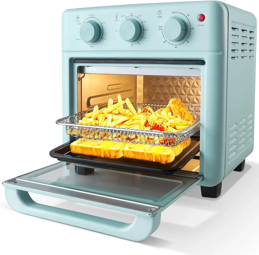 Air Fryer Toaster Oven Combo, Retro Convection Oven Countertop,16Qt Small Toaster Oven, 4-Slices or 9" Pizza,Bake,Toast,Broil, Air Fry, Rapid Heating Mini Conventional Oven, Non-Stick, Blue