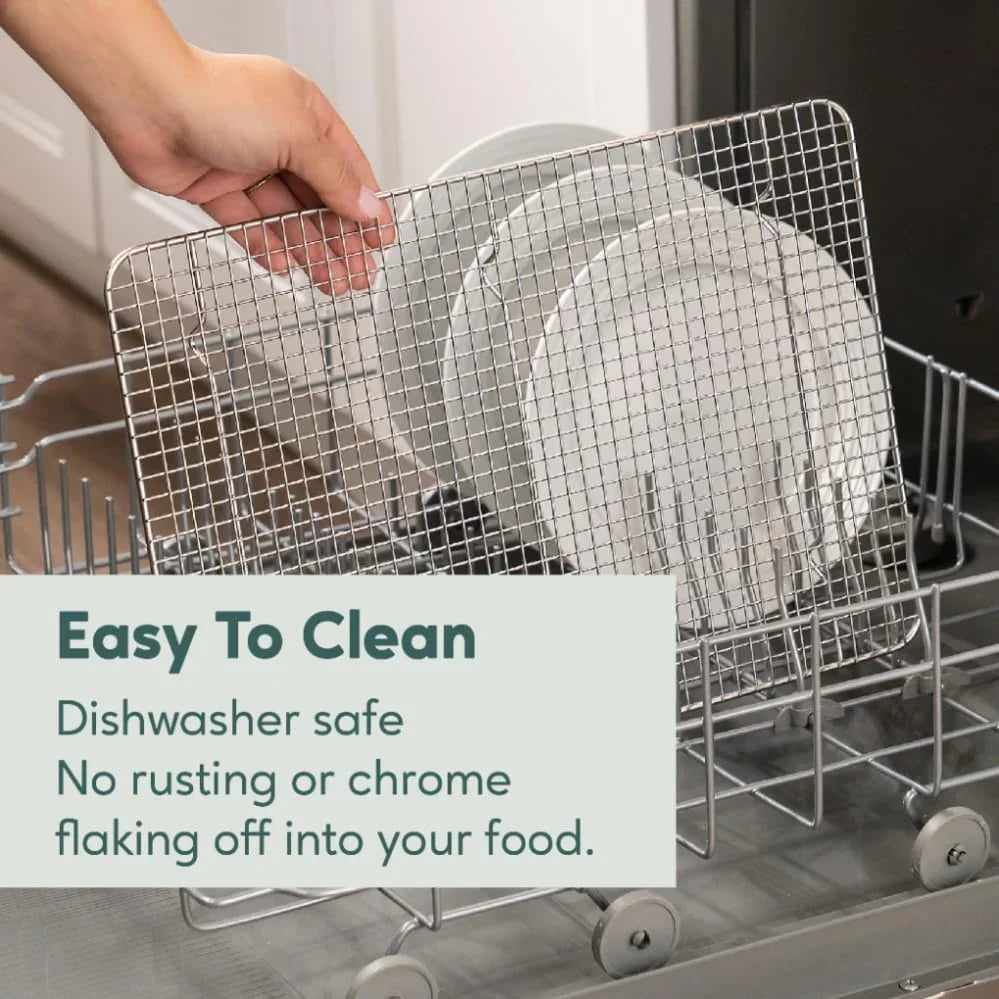 Oven-Safe, Dishwasher-Safe 100% Stainless Steel Cooling and Baking Rack Set Heavy Duty Tight-Wire - 11.5 X 16.5-Inch - Set of 2 - Half Sheet Pan Cooling Racks