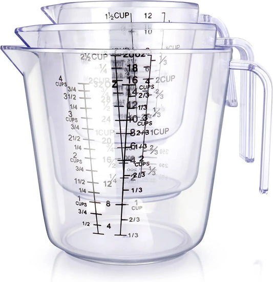 Measuring Cups Set, Liquid Measuring Cups for 3 for Kitchen - BPA Free Plastic Set with Spout Multiple Measurement Scales (Clear)