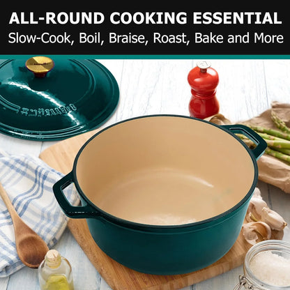 Mueller Duracast 6 Quart Enameled Cast Iron Dutch Oven Pot with Lid, Heavy-Duty, Oven Safe up to 500° F & across All Cooktops, Wedding Registry Ideas & Gifts, Emerald