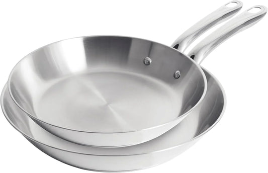 Gourmet 11" & 12" Stainless Steel Pan Set, Induction Compatible, Dishwasher Safe, Oven Safe to 500°F, Skillet Set, Frying Pans, Silver