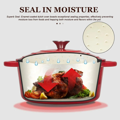 5.5QT Enameled Cast Iron Dutch Oven with Lid Cookbook Heavy-Duty Casserole with Dual Handles for Braising, Stews, Roasting, Sourdough Baking