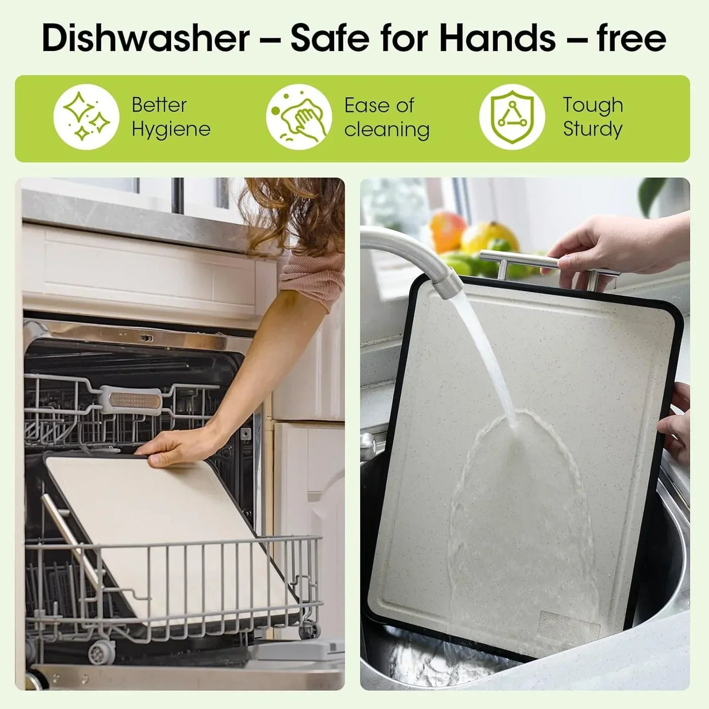 Dishwasher-safe cutting board with easy hand washing, tough & hygienic kitchen tool for everyday use