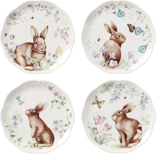 , Dinnerware Set, Butterfly Meadow Bunny 4-Piece Accent Plate Set, Service for 4, Microwave and Dishwasher Safe, Porcelain Plates, Easter Plates, Dish Set, Home and Kitchen (Assorted, 4 Pieces)