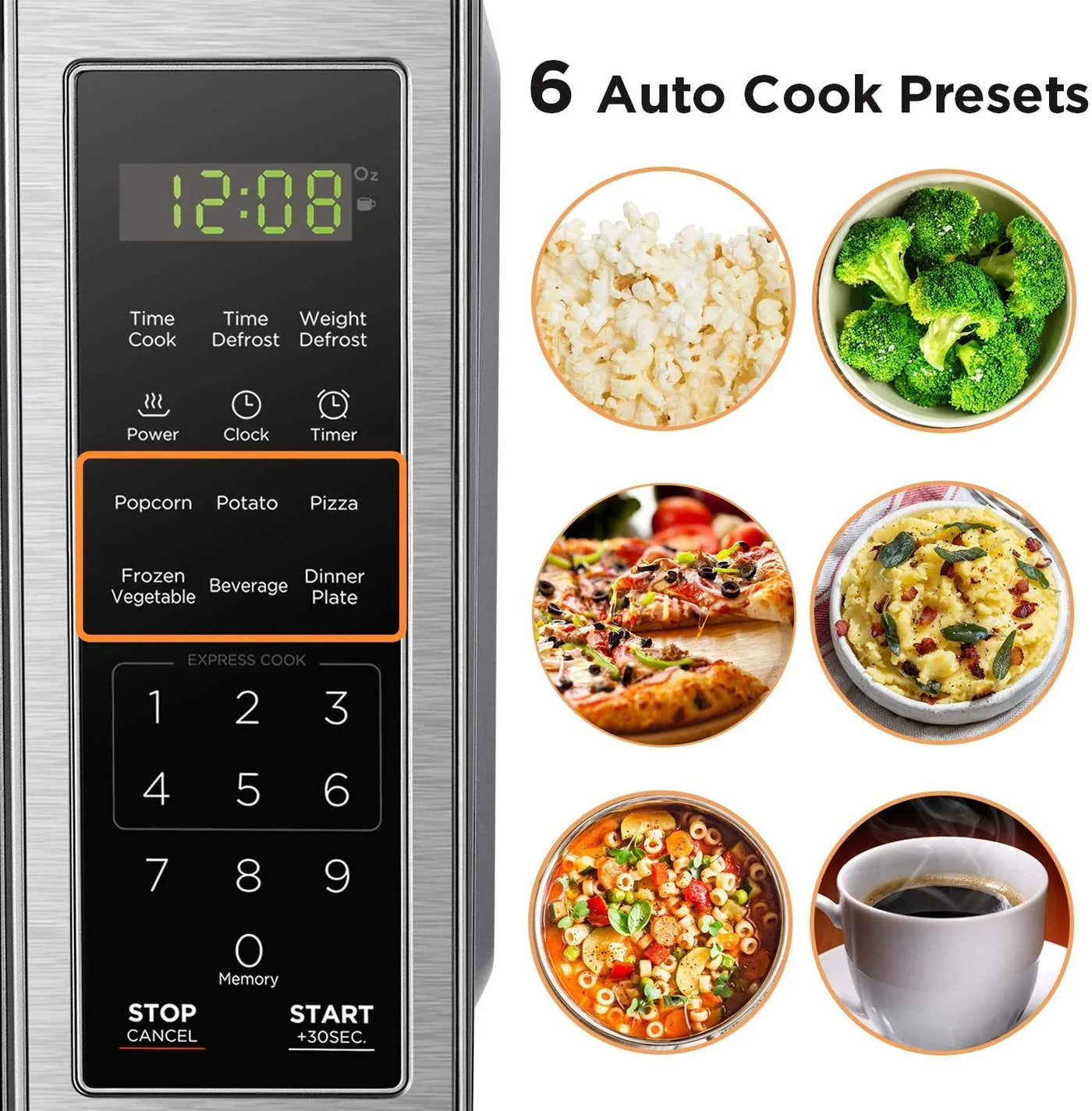 EM720CB7 Digital Microwave Oven with Turntable Push-Button Door, Child Safety Lock, 700W, Stainless Steel, 0.7 Cu.Ft