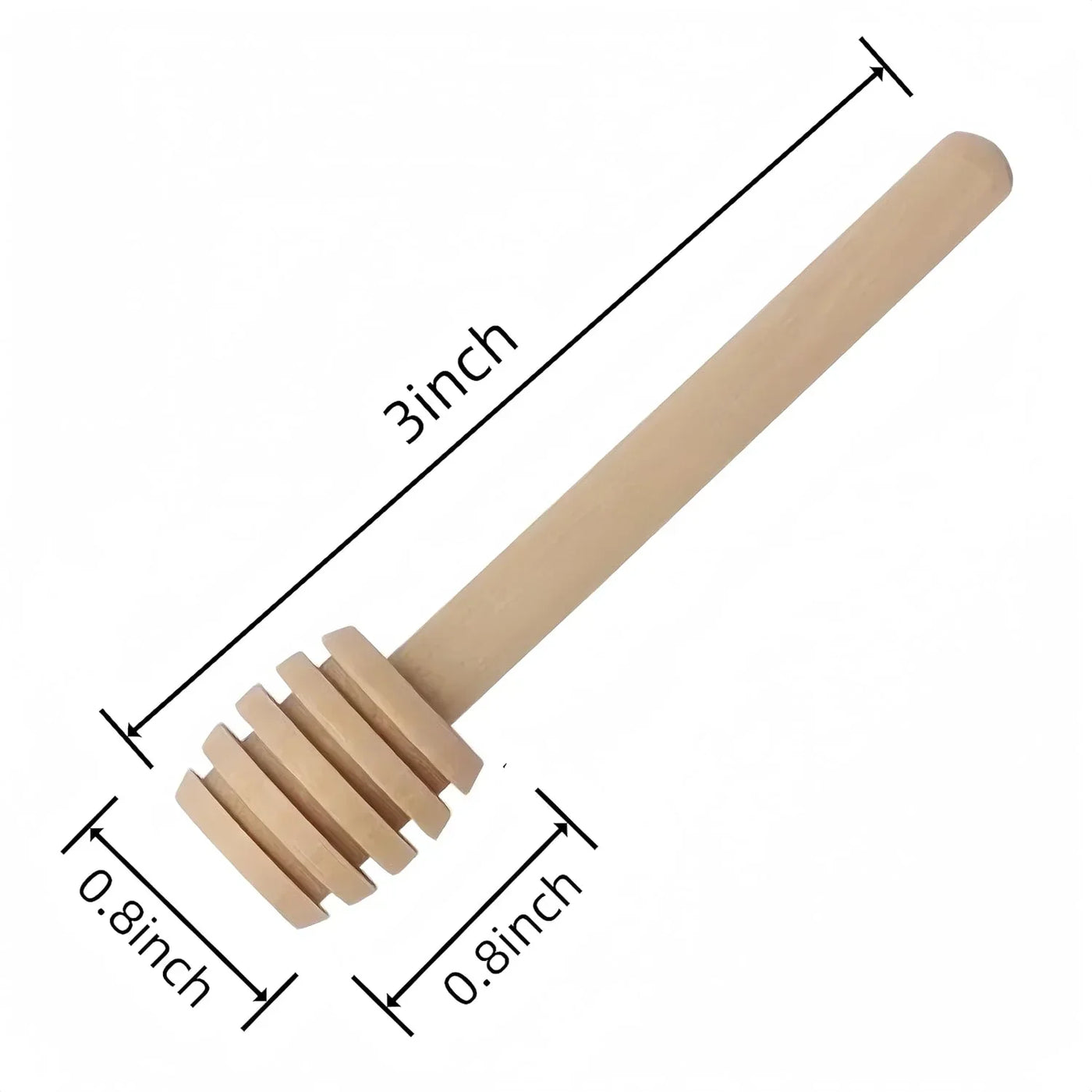 Wooden honey dipper with 3-inch handle and 0.8-inch grooved head for kitchen use