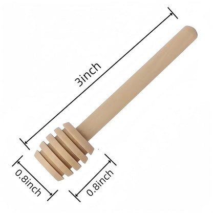 Wooden honey dipper with 3-inch handle and 0.8-inch grooved head for kitchen use