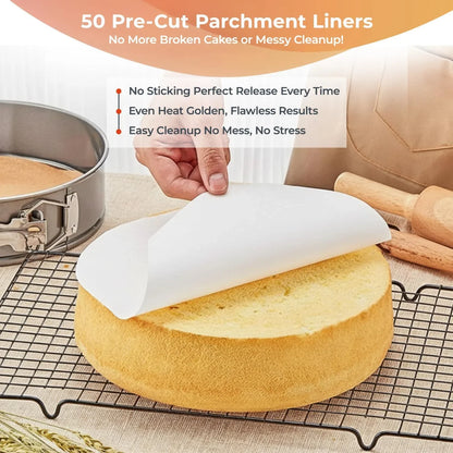 Non-Stick 9 Inch Springform Pan - Spring Form Pan for Cheesecake with Removable Bottom, Bonus Icing Spatula with 10 Pcs Parchment Paper & Recipe E-Book - Ideal for Baking Cakes, Pizzas, & More!