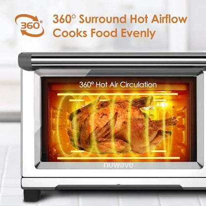 Bravo Air Fryer Toaster Smart Oven, 12-In-1 Countertop Convection, 30-QT XL Capacity, 50°-500°F Temperature Controls, Top and Bottom Heater Adjustments 0%-100%, Brushed Stainless Steel Look