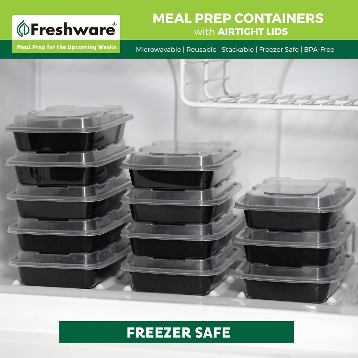 Meal Prep Containers [50 Pack] 1 Compartment with Lids, Food Storage Containers, Bento Box, BPA Free, Stackable, Microwave/Dishwasher/Freezer Safe (24 Oz)
