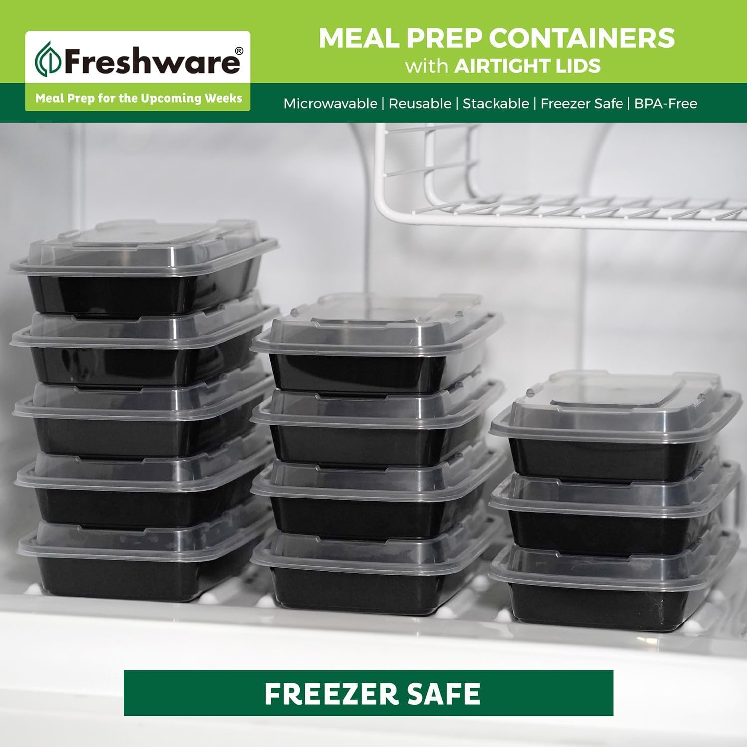 Meal Prep Containers [50 Pack] 1 Compartment with Lids, Food Storage Containers, Bento Box, BPA Free, Stackable, Microwave/Dishwasher/Freezer Safe (24 Oz)