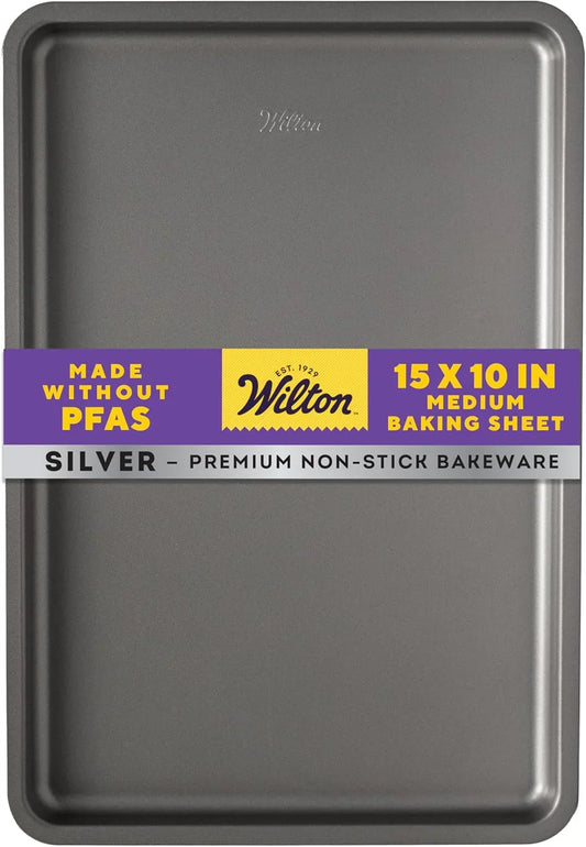 Silver Non Stick Medium Baking Sheet, 15.25 X 10.25 Inch, Cookie Sheet for Baking, Roasting, Sheet Pan Meals, Made without PFAS, Durable Steel, Even Heating
